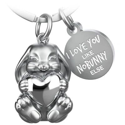 Afbeelding van FABACH haas sleutelhanger Bunny met hart geluksbrenger geschenken vriendin partner liefde koppels jubileum I love you like nobunny else, zilver, 1, Modern
