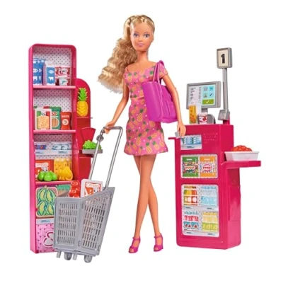 Afbeelding van Simba 105733613 Steffi Love Supermarket, speelpop in supermarkt met kassa, boodschappentas en veel boodschappen, 29cm pop, 3 jaar ouder