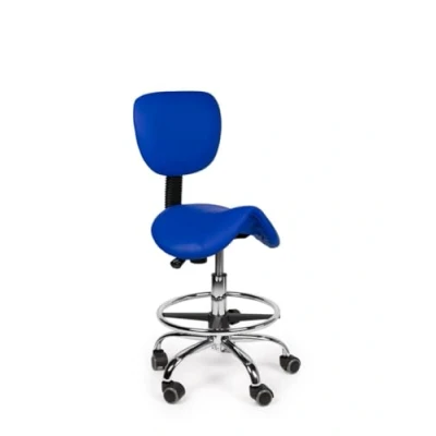Afbeelding van zadelkruk rugleuning Laag Blauw met Voetring Zithoogte 40/58cm kruk op wielen krukje werkkruk bureaukruk kapperskruk verstelbaar draaikruk tabouret tot 160kg