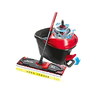 Afbeelding van Vileda 4023103237735 ULTRAMAX XL Turbo vloerwisser met telescoopsteel, microvezelovertrek , emmer powercentrifuge, wisserplaat 42 steellengte 75 130, wit/rood, 48,50 x 28,50 29,50 cm