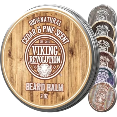 Afbeelding van Viking Revolution Beard Balm Cedar &amp; Pine Scent w/Argan Jojoba Oils Styles, Strengthens Softens Beards Mustaches Leave in Conditioner Wax for Men