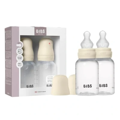 Afbeelding van BIBS Babyfles 150 ml. 2 pack siliconen zuigers babyflessenset. Anti koliek. BPA vrij. Langzame stroom. Licht en gemakkelijk schoon te maken. Geschikt voor pasgeborenen vanaf 0 jaar ivoor