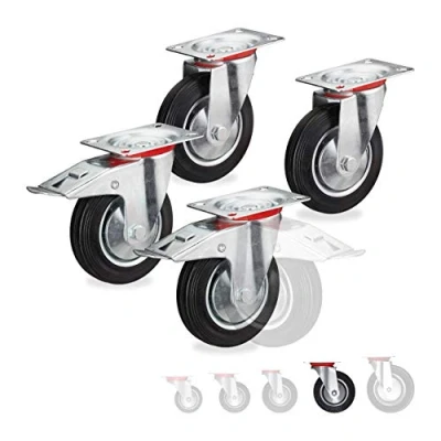 Afbeelding van Relaxdays zwenkwielen 4 stuks transportwielen meubelwielen bokwielen 2 met rem 160 mm