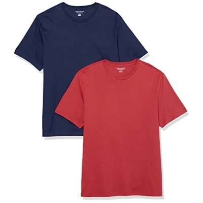 Afbeelding van Amazon Essentials Heren Regular Fit T shirt met korte mouwen en ronde hals, 2 stuks, donkerrood/marineblauw, X Large
