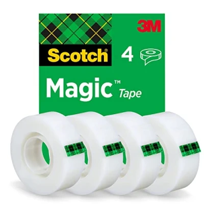 Afbeelding van Scotch Magische onzichtbare tape voor algemeen gebruik, plakband, reparatie, etikettering en afdichting, zwart 4 rollen 19 mm x 33 m