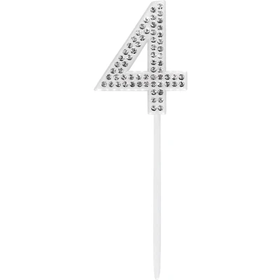 Afbeelding van Boland Diamanten taarttopper &#039;4&#039; 4 Zilver Verjaardag, Tienerfeestje, Jubileum, Oud en Nieuw Glitter &amp; Glamour Verjaardag Jubileum