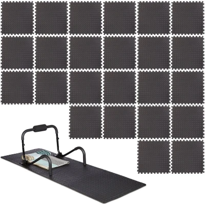 Afbeelding van Relaxdays 24 x vloertegel 60 cm fitness mat zwart ondergrond uitbreidbaar
