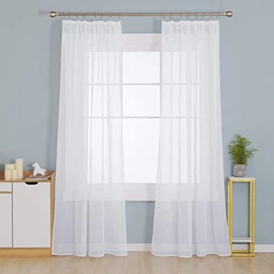 Afbeelding van Deconovo Transparant Gordijn met Plooiband, 140x245 cm (B x H), 2 stuks, Voile Gordijnen Wit in Superzacht Stof voor Woonkamer Slaapkamer
