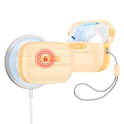 Afbeelding van ESR Beschermhoes voor AirPods Pro 2/1, compatibel met 2/1e generatie (2023/2022/2019), MagSafe klaar, magnetische afdekking, valbescherming koord, Pulse serie, geel