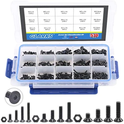 Afbeelding van Glarks 510 stuks metrische M3 M4 M5 legering stalen socket cap schroeven zeskantkop bout moeren assortiment kit zwarte oxide afwerking