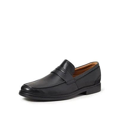 Afbeelding van Clarks Un Aldric Step Slipper voor heren, zwart leder, 41 EU