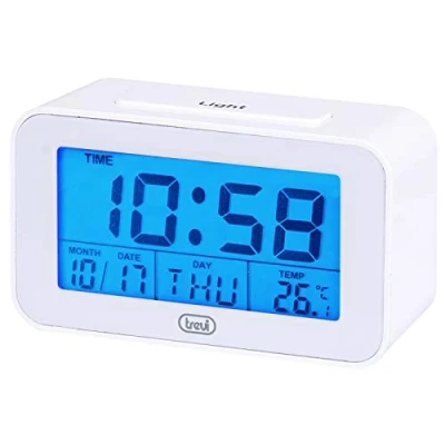 Afbeelding van Trevi SLD 3P50 Digitale klok thermometer, groot lcd display met achtergrondverlichting, programmeerbare wekker, snooze functie, wit, uniek