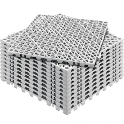 Afbeelding van VEVOR In elkaar grijpende tegels 12 stuks. vloertegels Drainage vloertegels, 30 x cm Buiten Vierkante Terras PVC Badkamer, Zwembad Toilet, Grijs