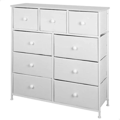 Afbeelding van AKTIVE 18407 MAX Home Multifunctionele commode voor slaapkamer, 9 stoffen laden, 100 x 30 cm, stalen structuur, houten plaat, wit, met nivelleringssysteem, organisatie, opslag