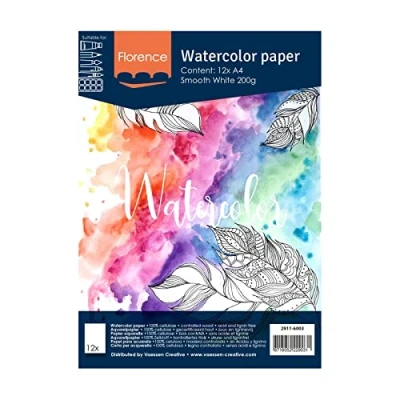 Afbeelding van Aquarelpapier Intense White A4 200 grams Gladde Structuur Smooth Florence 12 vellen
