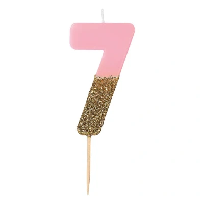 Afbeelding van Roze nummer 7 verjaardagskaars met gouden glitter Premium kwaliteit taarttopper decoratie Mooi, sprankelend voor kinderen, volwassenen, 7e, 70e verjaardagsfeestje, jubileum, mijlpaalleeftijd