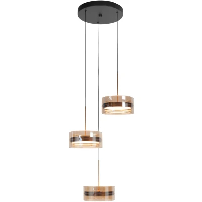 Afbeelding van Modern minimalistische hanglamp 3 lichts getrapt brons Enzo