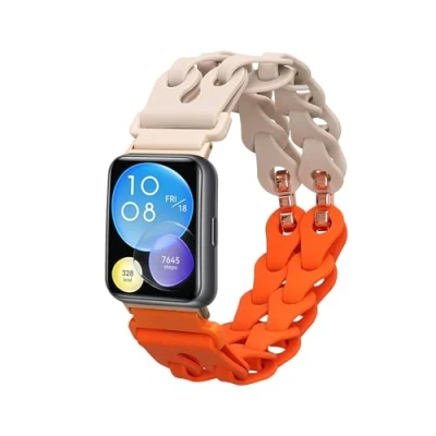 Afbeelding van kwmobile horlogebandje geschikt voor Huawei Watch Fit 2 armband Siliconen horloge of activity tracker bandje Smartwatch polsband In beige / oranje