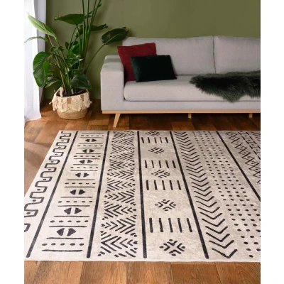 Afbeelding van Bohemian Vloerkleed Wasbaar Moderna Wit/zwart 80x150 Cm