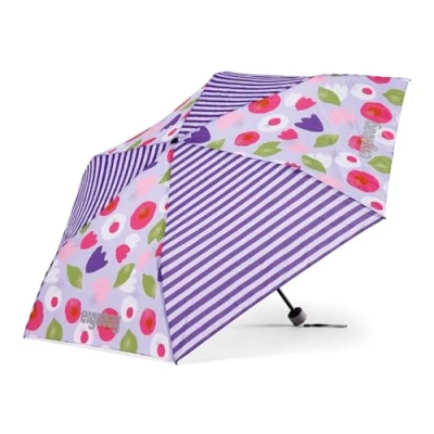 Afbeelding van ergobag Paraplu kinderparaplu voor de schooltas, ultralicht en klein, met tas, reflecterend windbestendig, Bloem Magic Bear Paars, Eén maat