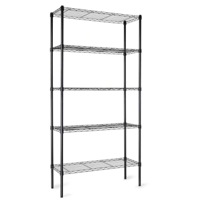 Afbeelding van Amazon Basics Opbergrek met in hoogte verstelbare en nivelleringspoten Max. gewicht 795 kg, 5 planken, zwart, 14&quot; X 36&quot; X72&quot;