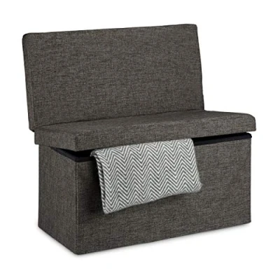 Afbeelding van Relaxdays poef met leuning L opvouwbaar, linnen, opbergruimte, 73 x 76 38 cm bruin