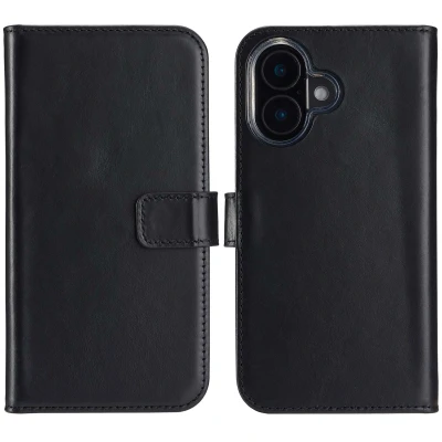 Afbeelding van Apple iPhone 16 Plus Hoesje Echt leder Selencia Bookcase Zwart Telefoonhoesje