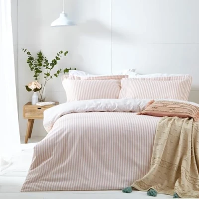 Afbeelding van The Linen Yard Hebden Super King dekbedovertrekset, katoen, blush, roze (HEBDEN/D04/BLS)