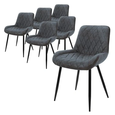 Afbeelding van ML Design Set van 6 Eetkamerstoelen Eetkamerstoel met rugleuning en armleuningen, antraciet, PU kunstlederen zitting,