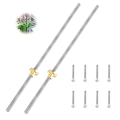 Afbeelding van T8 Loodschroef 2 stuks 300 mm 8 roestvrijstalen loodschroef, staafdraadstang met moer Trapeziumvormige staafdraad schroef voor 3D printer Stappenmotor