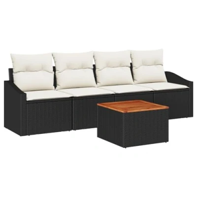 Afbeelding van vidaXL 5 delige Tuin Sofa Set met Kussens Zwarte Poly Rattan Acacia
