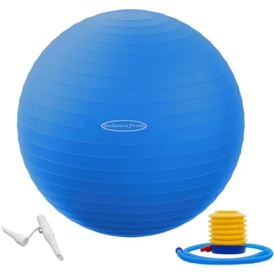 Afbeelding van BalanceFrom Anti burst en slipbestendige oefenbal, yogabal, fitnessbal, geboortebal met snelle pomp, 2 lb capaciteit, blauw, 58 65 cm, L