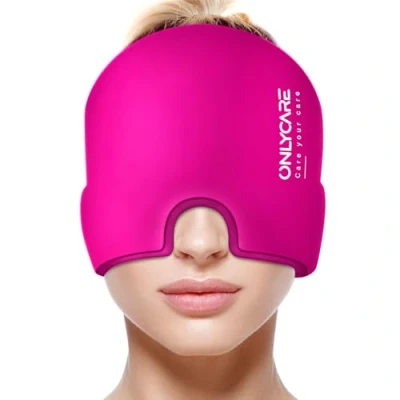 Afbeelding van ONLYCARE Koelmuts, migraine, muts, koelmasker, masker, hoofdpijn, herbruikbaar (rozerood)
