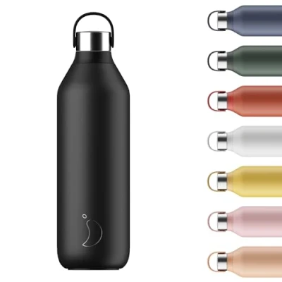 Afbeelding van Chilly&#039;s Serie 2 waterfles roestvrijstalen thermische flessen met dubbelwandige vacuüm, zachte kraag en draaglus Abyss Black, 1000ml