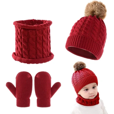 Afbeelding van Inovra ® Toddler Winter Set Gebreide Muts, Sjaal en Handschoenen voor Jongens Meisjes 0 3 Jaar