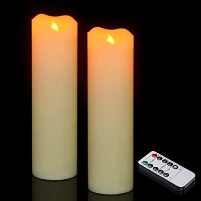 Afbeelding van Ymenow Afstandsbediening Pillar Kaarsen, 2 stks 10 inch H Echte Wax LED Batterij Vlamloze Nep Kaarsen Flickering met 2/4/6/8H Timer voor Kerst Bruiloft Thuis Slaapkamer Tafel Venster Lantaarn Party