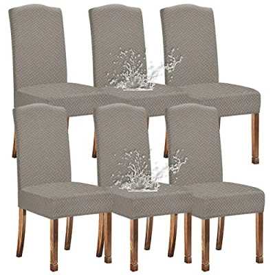 Afbeelding van KELUINA Set van 6 stoelhoezen voor eetkamerstoelen, rekbaar, afneembaar, wasbaar, waterdicht, hoge rugleuning, keuken, eetkamer (taupe)