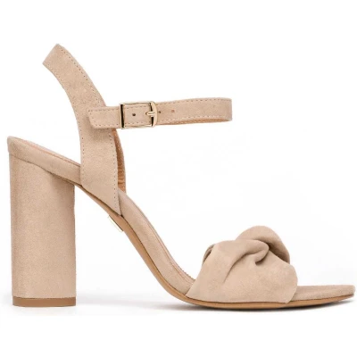 Afbeelding van Kazar Crystal Sandalen met hoge hak, Dames, Maat: 37, Beige Veloursleer