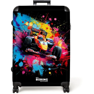 Afbeelding van NoBoringSuitcases.com® Koffer groot Reiskoffer lichtgewicht Formule 1 auto met graffiti Rolkoffer 4 wielen Grote trolley XL 98 liter bagage
