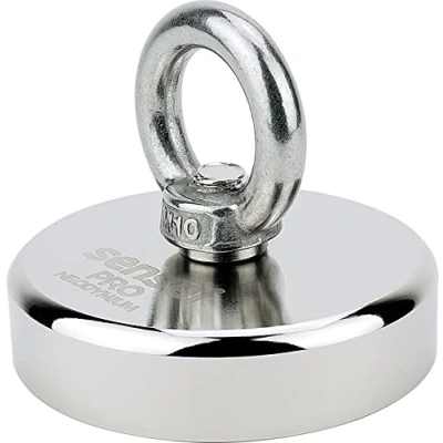 Afbeelding van SENSEI neodymium magneet N52 met oogje boven, diameter 7,5 x 1,8 cm, zeer sterke voor thuis, werkplaats, watervissen