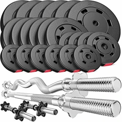 Afbeelding van Hop Sport Halterschijven Set van 125 kg, met 1 x Lange Halterstang 167 cm, Curl Stang 120 2 Korte Halters 45 cm Complete voor Fitness Bodybuilding
