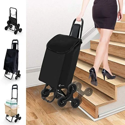 Afbeelding van VOUNOT Boodschappentrolley Inklapbaar met 6 Wielen, Boodschappenwagen voor Trappen, 30L, Zwart