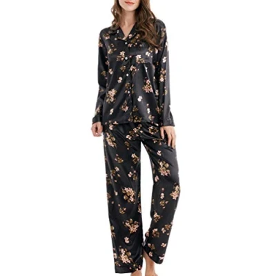 Afbeelding van Dames Pyjama Set Satijn Lange Slaapmode Nachtkleding Loungewear