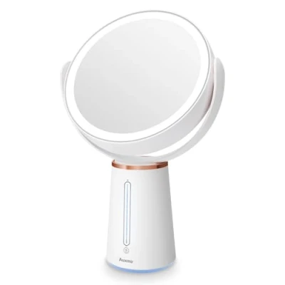 Afbeelding van Auxmir Make up Spiegel LED Verlicht met 1X/10X Vergroting en 10 Dimbare Helderheidsniveaus, Dubbelzijdige Cosmeticaspiegel, Scheerspiegel, Oplaadbaar, 360 Draaibaar voor Thuis Onderweg