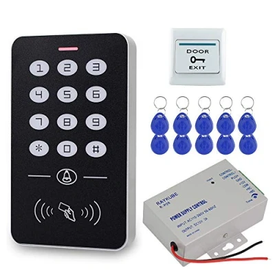 Afbeelding van HFeng Access Control System Kit 125KHz RFID Keypad + DC12V 3A Power Supply Controller Door Exit Button 10pcs Keyfobs Card for Home Alarm Wooden/Metal/Glass
