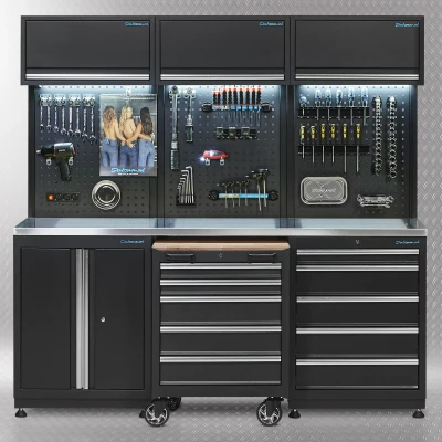 Afbeelding van Datona Werkplaatsinrichting PREMIUM Met RVS Werkblad 204 Cm Breed (204 x 48 200 cm) Zwart