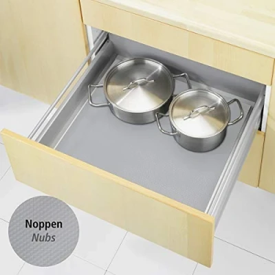 Afbeelding van WENKO Antislipmat voor kast en lade, antislipstop met noppen, geschikt levensmiddelen, beschermt de kast, geluiddempend op maat te snijden, onderhoudsvriendelijke kunststof, 150 x 50 cm, grijs