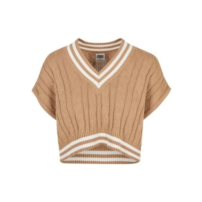Afbeelding van Urban Classics Cropped College Slipover Tshirt print, Dames, Maat: Large, Unionbeige