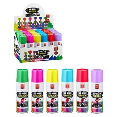 Afbeelding van Krijtspray, spuitkrijt, markeringsspray, 6 kleuren oplosbaar in water (1 x set van 24 spuitkrijt)
