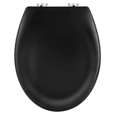 Afbeelding van WOLTU Premium toiletdeksel mat zwart, wc bril met softclosemechanisme, Quick Release, eenvoudige montage, antibacterieel, 2 montageopties, duroplast